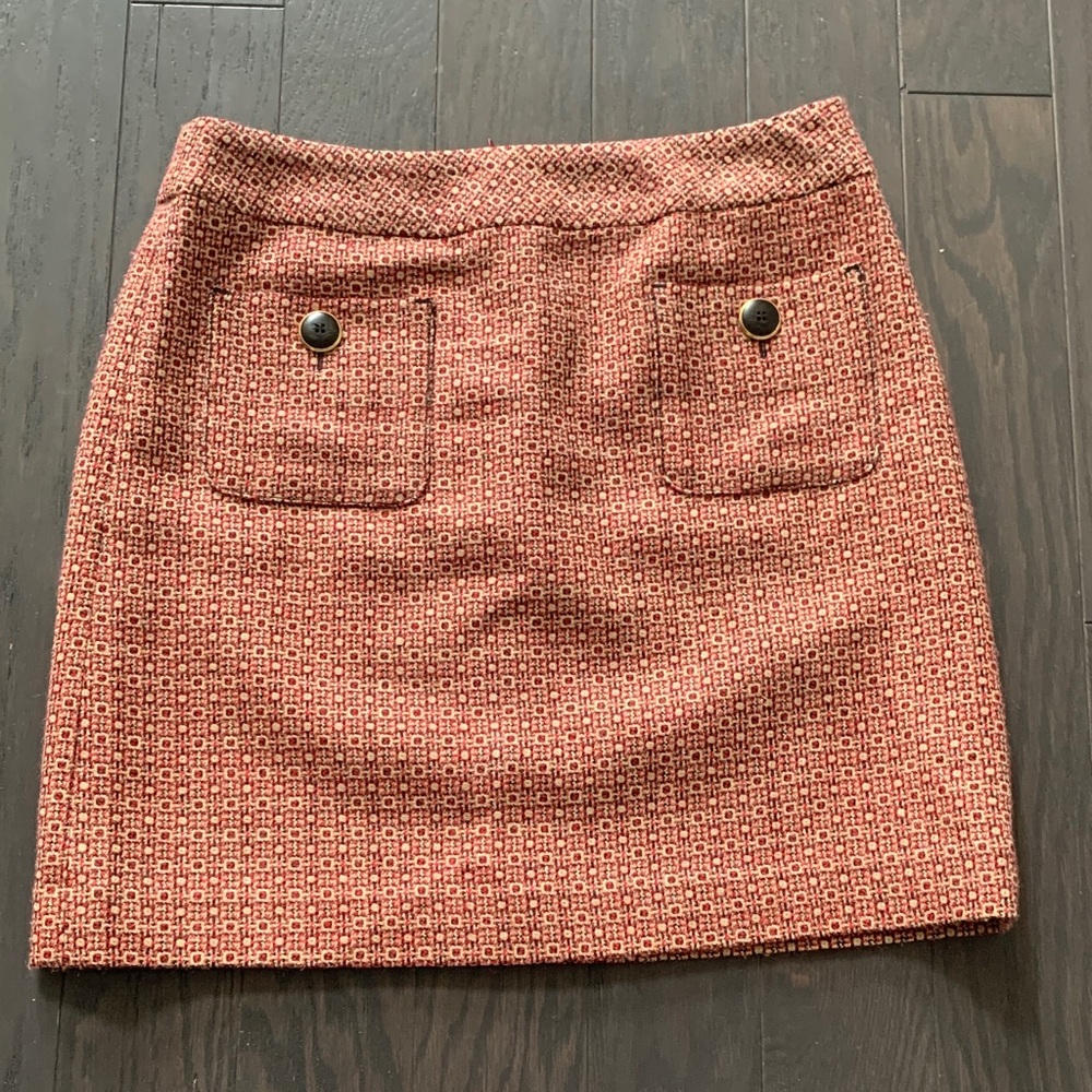 LOFT Patterned Burgundy Mini Skirt